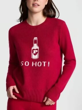 PINK Victoria's Secret Red 'So Hot!' Graphic Crewneck Sweater LARGE NWT